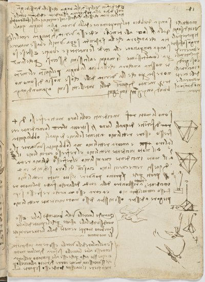 Codice sul volo degli uccelli, c. 1505-06, manoscritto su carta, cc. 18, foglio 11 recto da Leonardo da Vinci